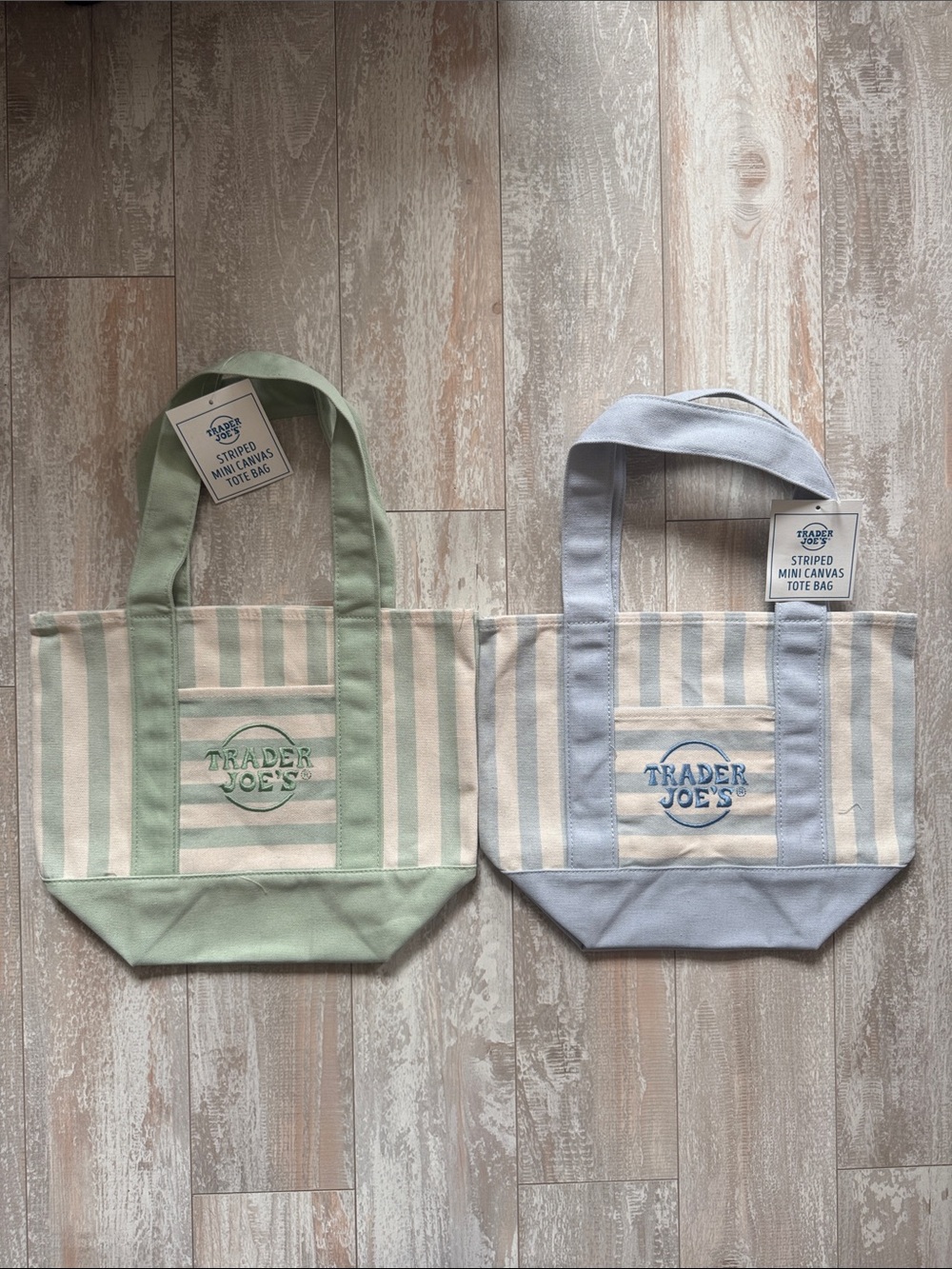 Trader Joe's Striped Canvas Tote Bags - Green & Blue
